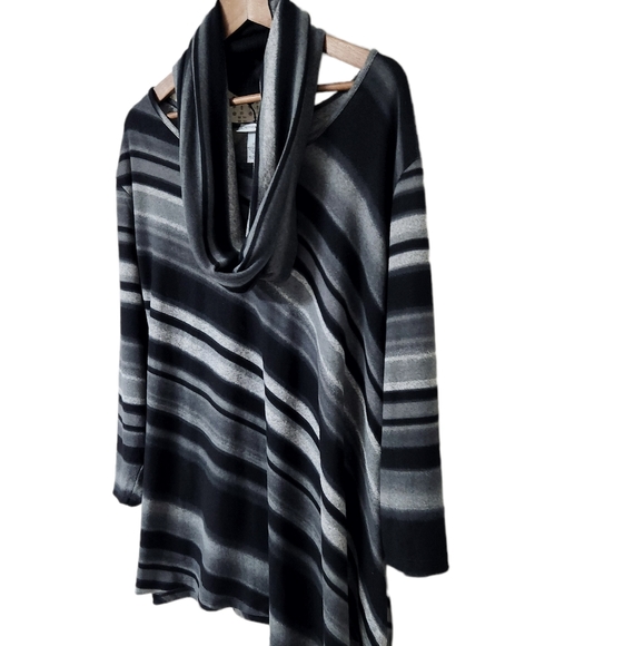 Diagonal Stripe Asymmetric Long Sleeve Sweater w/ Infinity Scarf | Cathe… - Picture 9 of 9